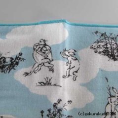 ガーゼタオルハンカチ 鳥獣人物戯画（相撲）ブルー画像