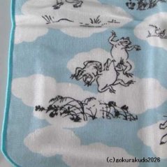 ガーゼタオルハンカチ 鳥獣人物戯画（相撲）ブルー画像