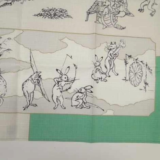 鳥獣人物戯画風呂敷〔50×50cm〕絵巻グリーンピンク 綿100％（日本製）画像