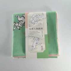 鳥獣人物戯画風呂敷〔50×50cm〕絵巻グリーンピンク 綿100％（日本製）の画像