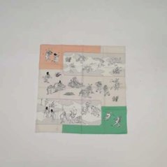 鳥獣人物戯画風呂敷〔50×50cm〕絵巻グリーンピンク 綿100％（日本製）画像