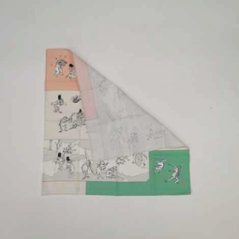 鳥獣人物戯画風呂敷〔50×50cm〕絵巻グリーンピンク 綿100％（日本製）画像