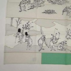 鳥獣人物戯画風呂敷〔50×50cm〕絵巻グリーンピンク 綿100％（日本製）画像
