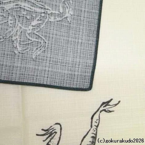 鳥獣人物戯画風呂敷〔68×68cm〕相撲 丸窓 モスグリーン 綿100％（日本製）画像