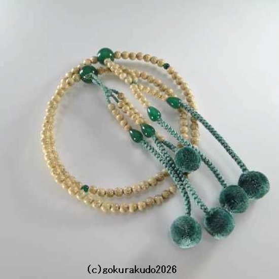 数珠 日蓮宗・法華宗 星月菩提樹 尺、 (親・四天・つゆ)翡翠(アベン)、とくさ色菊房画像