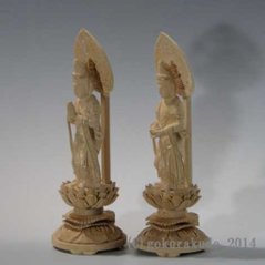 仏像・本尊/観音・勢至菩薩セット 総つげ3.5寸金泥書き付き 画像