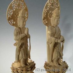 仏像・本尊/観音・勢至菩薩セット 総つげ3.5寸金泥書き付き 画像