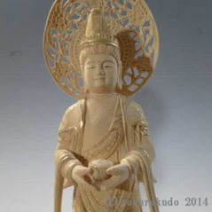 仏像・本尊/観音・勢至菩薩セット 総つげ3.5寸金泥書き付き 画像