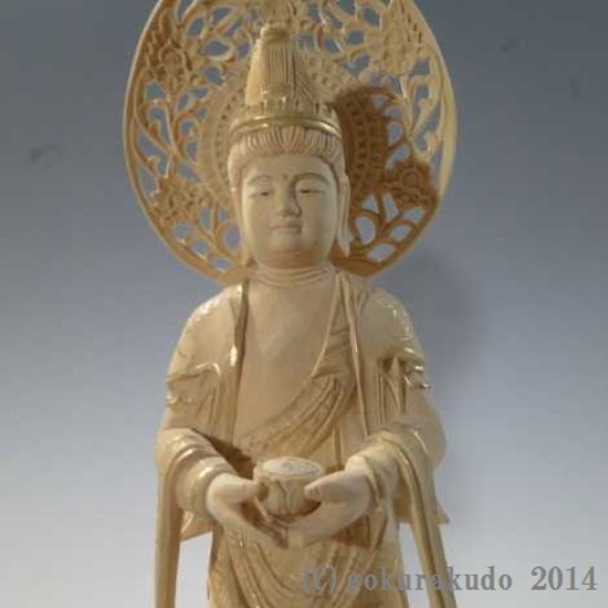 仏像・本尊/観音・勢至菩薩セット 総つげ3.5寸金泥書き付き 画像