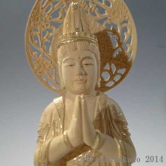 仏像・本尊/観音・勢至菩薩セット 総つげ3.5寸金泥書き付き 画像
