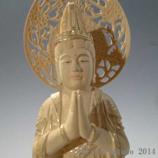 仏像・本尊/観音・勢至菩薩セット 総つげ3.5寸金泥書き付き 画像