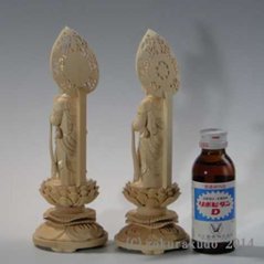 仏像・本尊/観音・勢至菩薩セット 総つげ3.5寸金泥書き付き 画像