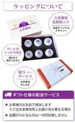 最短即日出荷！名入れゴルフボール 古希デザイン 6球セット(ダンロップ) 化粧箱入り ギフトラッピング無料画像