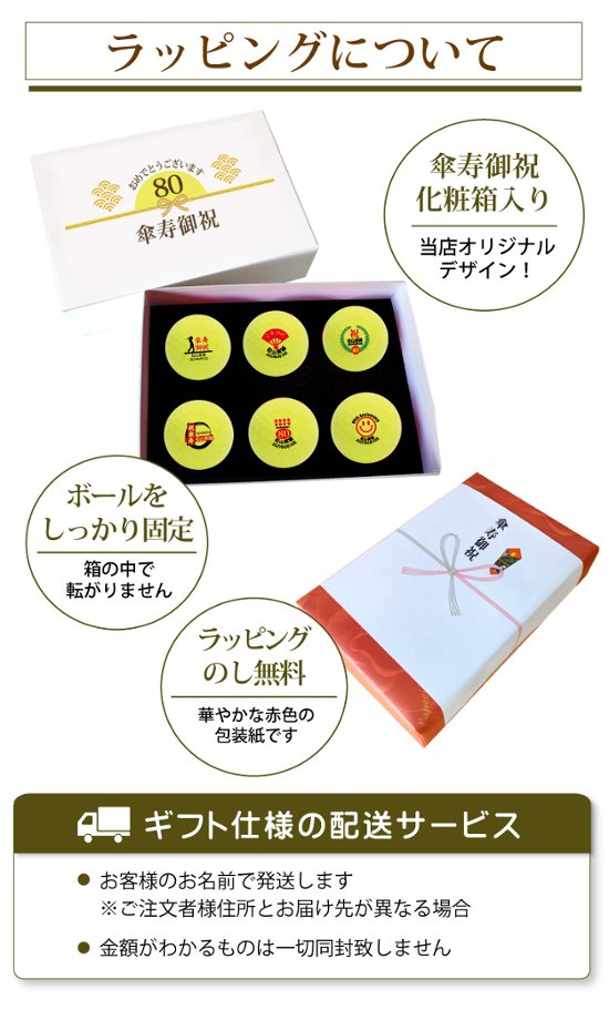 最短即日出荷！ 名入れゴルフボール 傘寿(80歳)デザイン ６球セット(SRIXON X3)化粧箱入り ギフトラッピング無料画像
