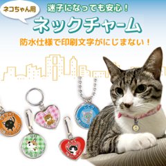 最短即日出荷！猫用迷子札 ネックチャーム ネコちゃんイラスト入り 名入れ無料 ギフトラッピング無料 メール便送料無料の画像