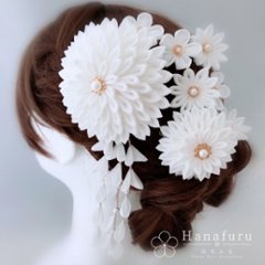つまみ細工髪飾り ダリア 白（ホワイト） ｜成人式 卒業式 結婚式 和装画像