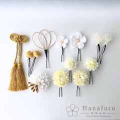 つまみ細工髪飾り 華ダリア  白 ゴールド｜成人式 卒業式 結婚式 和装画像