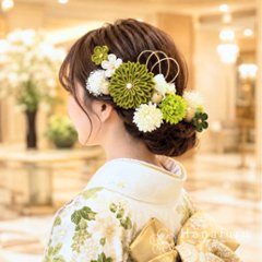 つまみ細工髪飾り ダリア うぐいす色  15点セット｜成人式 卒業式 結婚式 和装画像