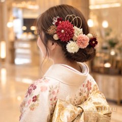 つまみ細工髪飾り ダリア 銀紅色  15点セット｜成人式 卒業式 結婚式 和装画像