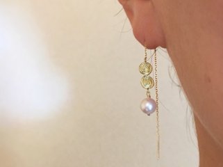 渦巻きパールピアス K18画像