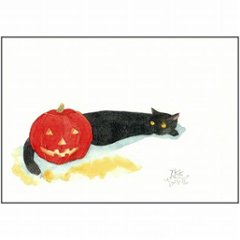 三好貴子 ポストカード（黒猫とハロウィンかぼちゃ）の画像