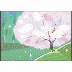 ひらいみも ポストカード（桜の木：子ブタと緑）の画像