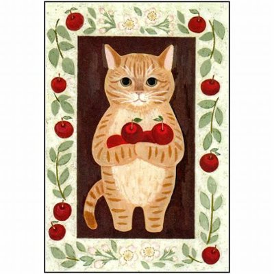 絵本の中のねこ ポストカード（茶トラ・りんご）の画像