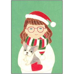 伊藤絵里子 ポストカード（サンタの帽子：女の子-犬）の画像