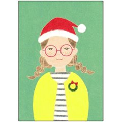 伊藤絵里子 ポストカード（サンタの帽子：女の子-リース）の画像