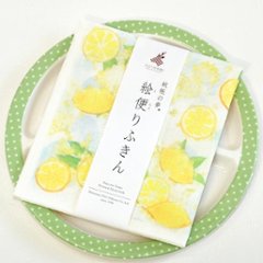 蚊帳の夢　絵便りふきん（フラワーハーブ＆レモン）の画像