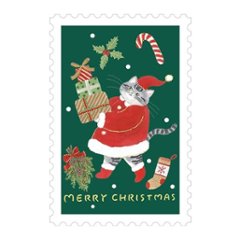 トミタマミ　クリスマスポストカード（猫とプレゼント）の画像