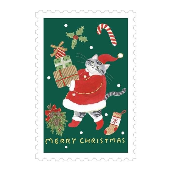トミタマミ　クリスマスポストカード（猫とプレゼント）画像