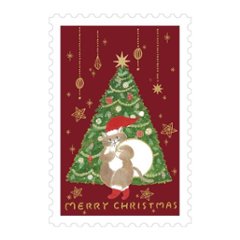 トミタマミ　クリスマスポストカード（猫とクリスマスツリー）の画像