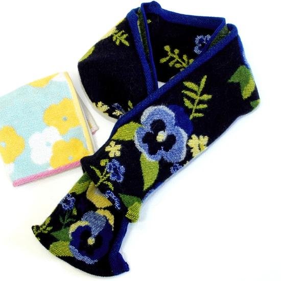 ラシクモア　フランス製プチマフラー（パンジー）ネイビーブルー画像