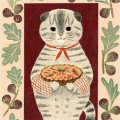 絵本の中のねこ ポストカード（スコティッシュとイチジク）画像