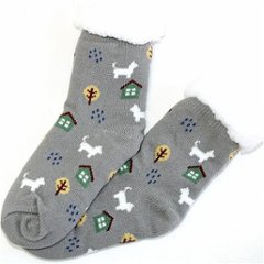 にゃんこ堂　裏ボア　ルームソックス（北欧猫）グレーの画像