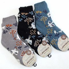 STREAM　裏ボア２重編みルームソックス（花とトリ）の画像