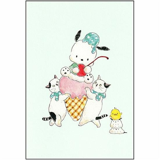 トコロコムギ×サンリオ　ポストカード（ポチャッコと仲良しアイスクリームにゃんこ）画像