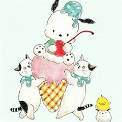 トコロコムギ×サンリオ　ポストカード（ポチャッコと仲良しアイスクリームにゃんこ）画像