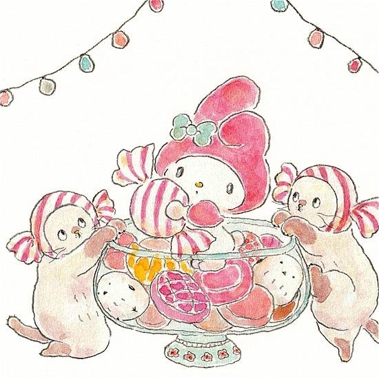 トコロコムギ×サンリオ　ポストカード（マイメロディとあめちゃんにゃんこ）画像