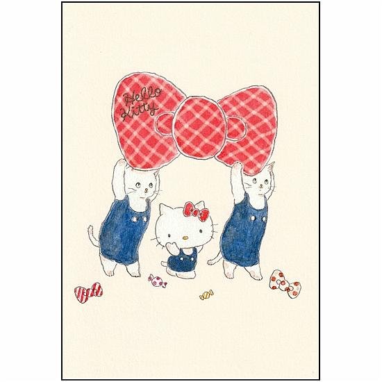 トコロコムギ×サンリオ　ポストカード（キティちゃんとてくてくリボンにゃんこ）画像