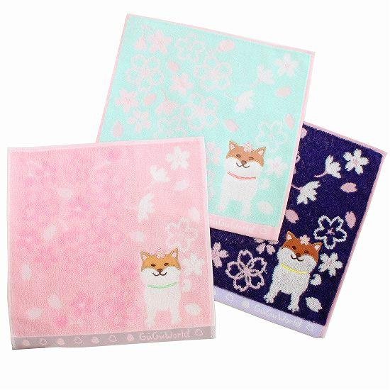 GuGu World タオルハンカチ（桜と柴犬）画像