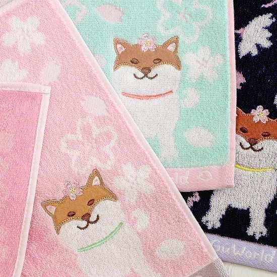 GuGu World タオルハンカチ（桜と柴犬）画像