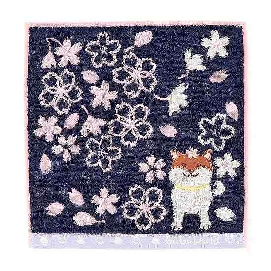GuGu World タオルハンカチ（桜と柴犬）画像