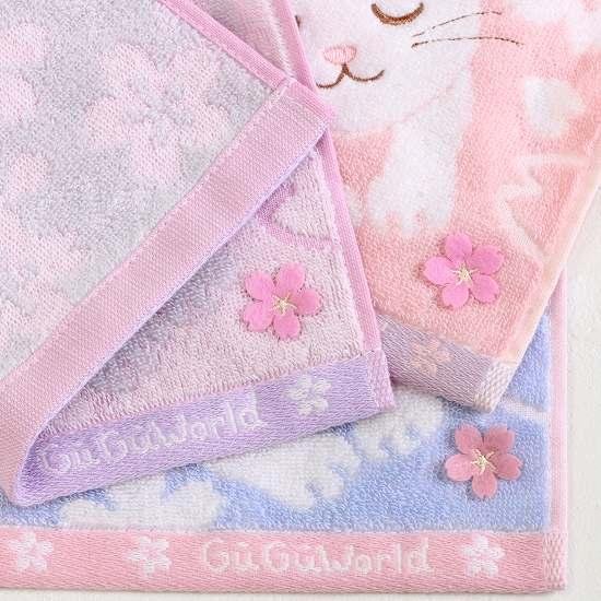 GuGu World タオルハンカチ（桜とねころび猫）画像