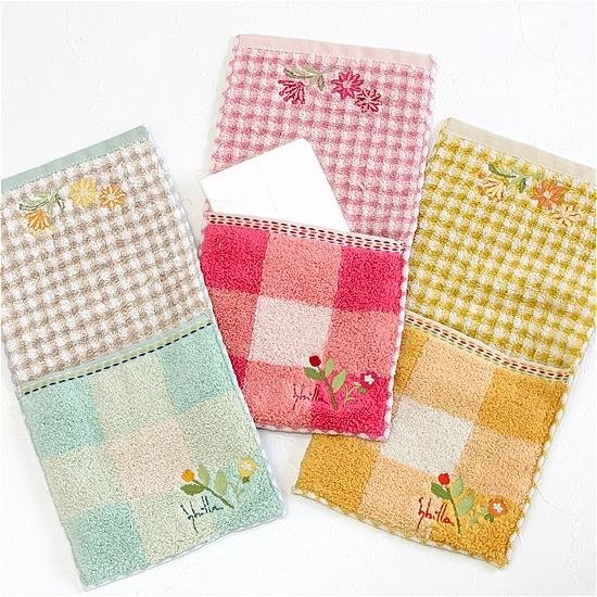 シビラ　ポケットハンカチ（チェック×花刺繍）画像