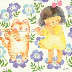 こばやしあや ポストカード（フルート・ネモフィラとねこちゃん）画像