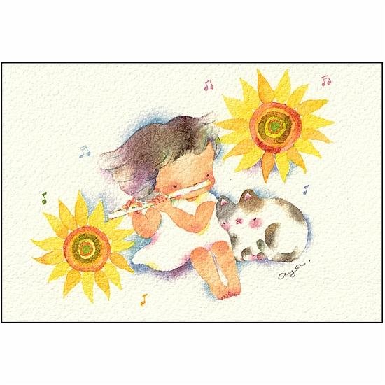 こばやしあや ポストカード（フルート・陽だまりにゃんこ）画像