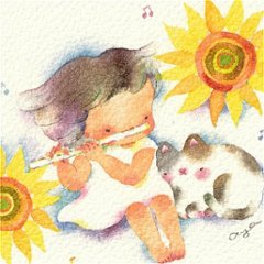 こばやしあや ポストカード（フルート・陽だまりにゃんこ）画像