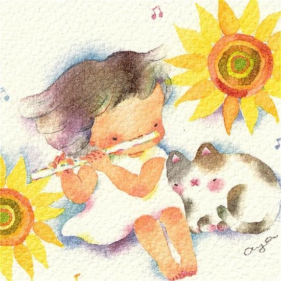 こばやしあや ポストカード（フルート・陽だまりにゃんこ）画像